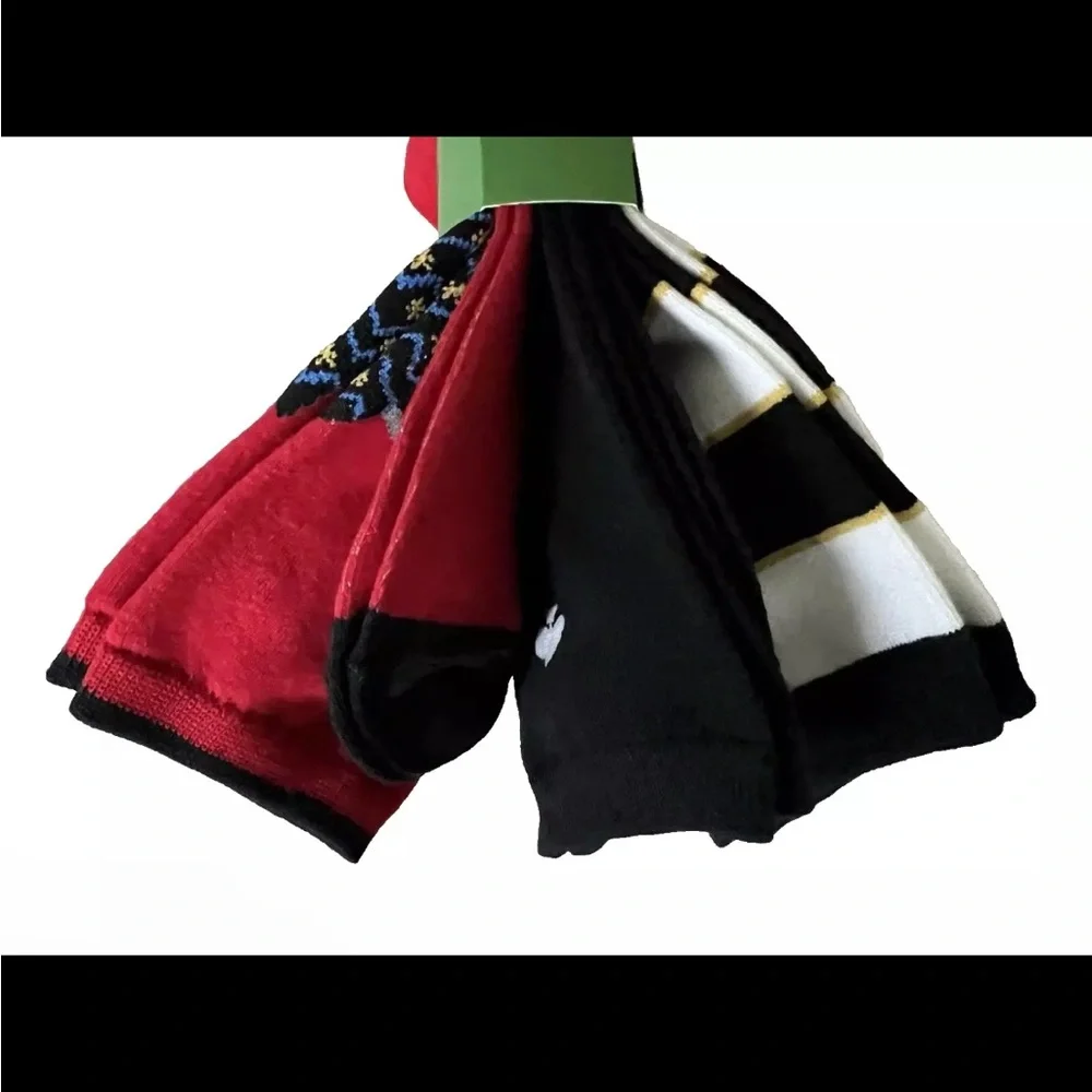 Kate Spade Crew Socks Elephant  Black Red White Stripe 3pk‎ KSNY